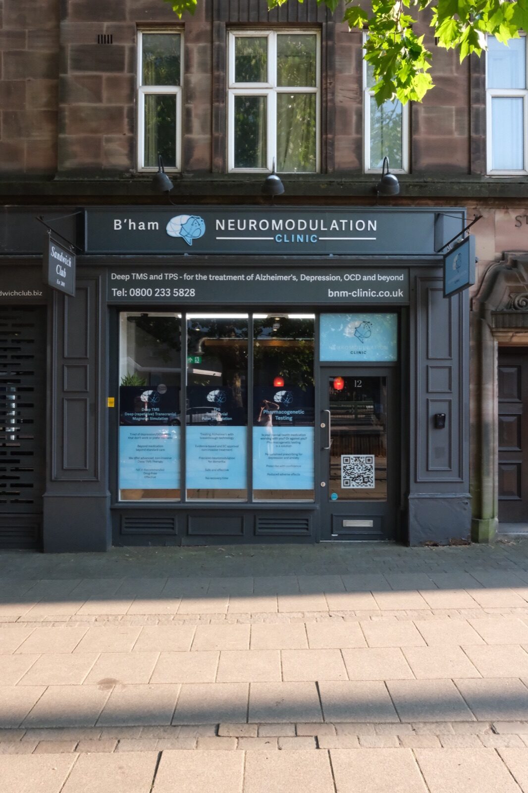 The Birmingham Neuromodulation Clinic shopfront on Islington Row Middleway, Edgbaston